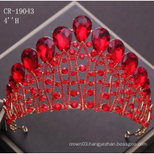 Custom Color Red Big Crystal Alloy Wedding Tiara Crown